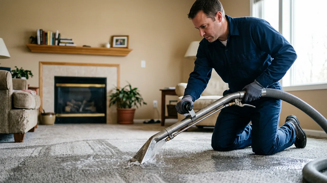Water damage restoration technician working near Hiawatha, KS